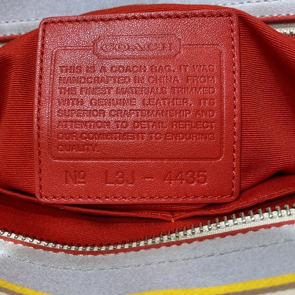 COACH (#4435) Multicolored Striped Fabric/ Tan Leather Shoulder/ Tote Bag - Picture 13 of 16